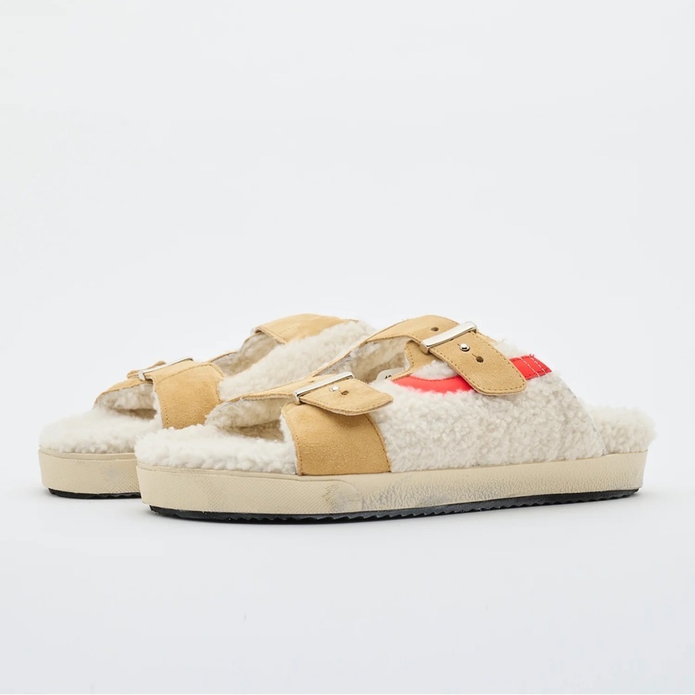 Hidnander Women's SUNDL Shearling Caramel Tan Red Sandals Size 41 EU / 10 US - Picture 10 of 11